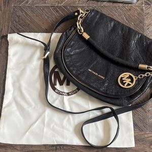 Michael Kors Black Crossbody Leather Bag with Gold Accents